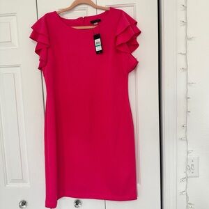 Elegant Pink Ruffle Sleeve Dress